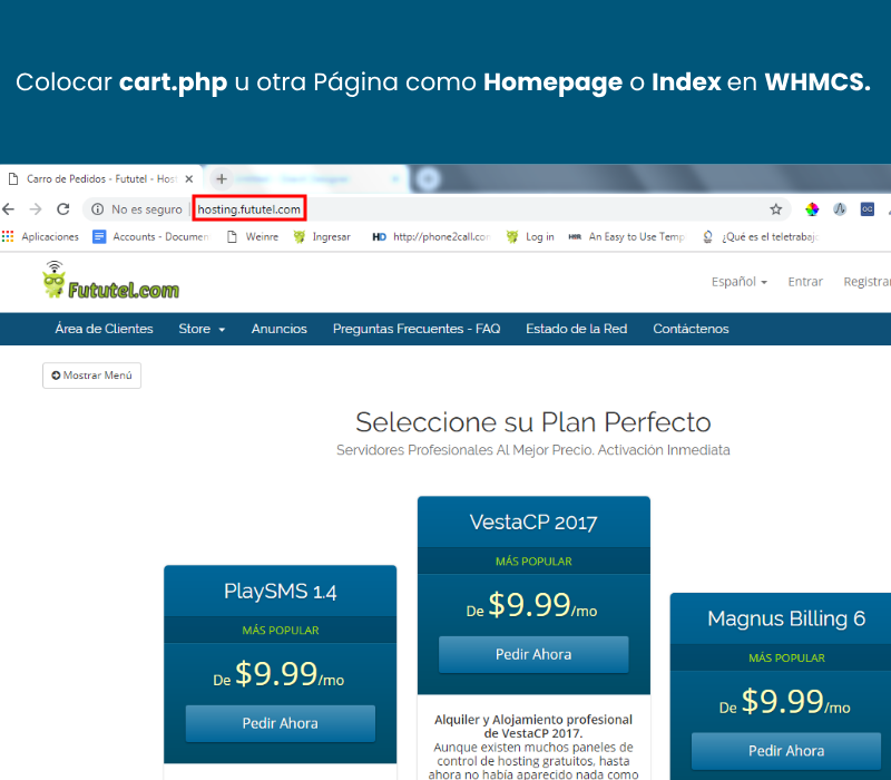 Colocar cart.php u otra Página como Homepage o Index en WHMCS